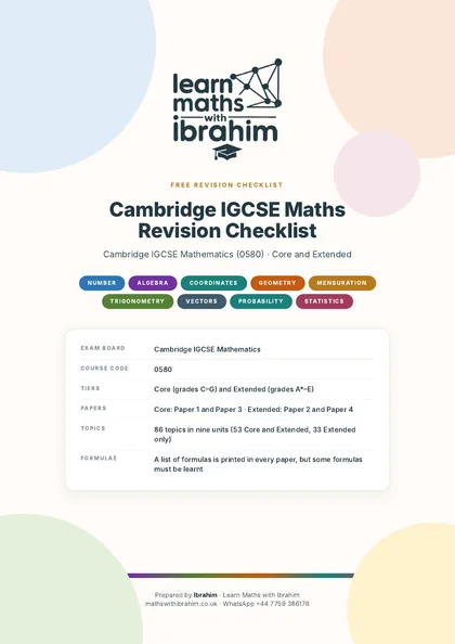 Cover of the Cambridge IGCSE Maths Revision Checklist