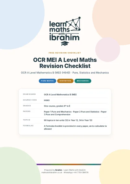 Cover of the OCR MEI A Level Maths Revision Checklist