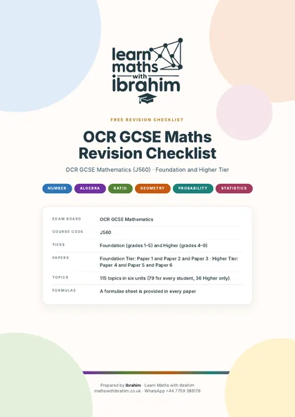 Cover of the OCR GCSE Maths Revision Checklist