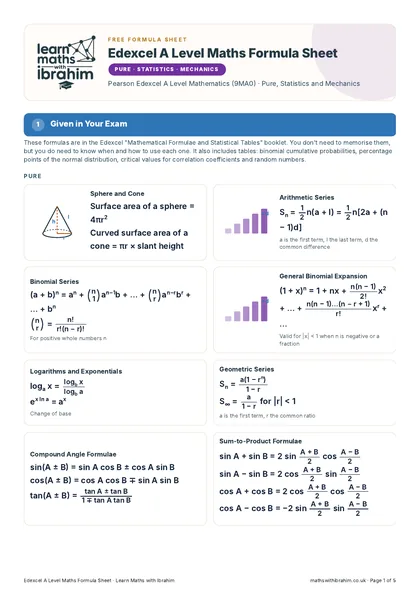 Edexcel A Level Maths Formula Sheet
