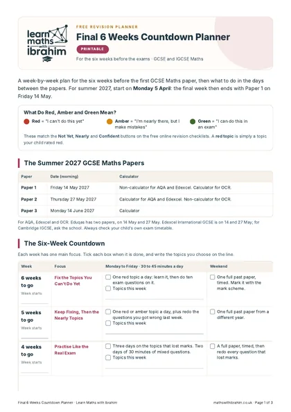 Final 6 Weeks Countdown Planner, first page